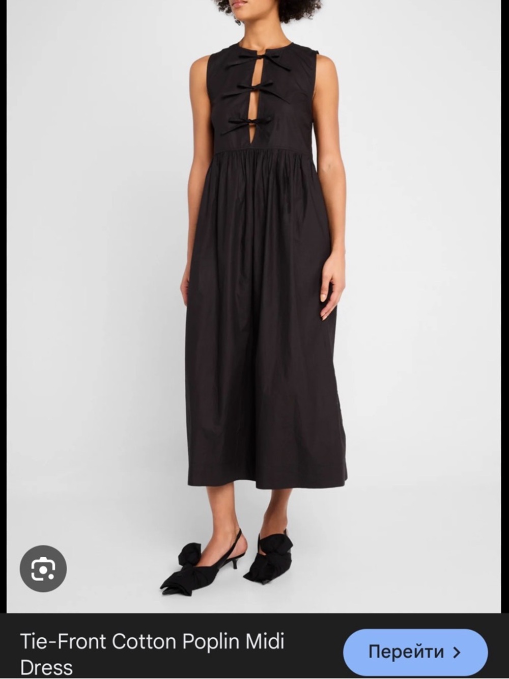 GANNI Tie-Front Cotton Poplin Midi dress